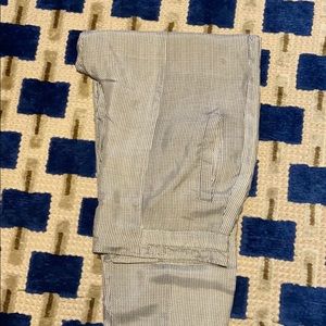 Silk white with black stripe pants.